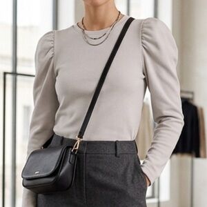 Zara Light Gray Puff-Sleeve Sweater Top